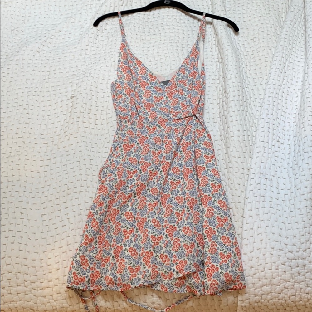 Reformation Floral Mini Dress in Coral and Light Blue